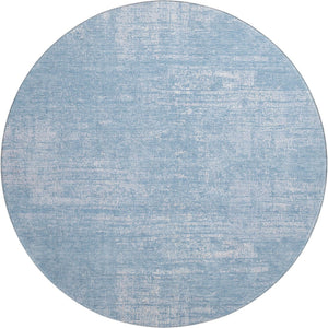 HomeRoots 8' Blue And Ivory Abstract Round Rug – Washable, UV Protected, Durable Design for High-Traffic Areas 667117