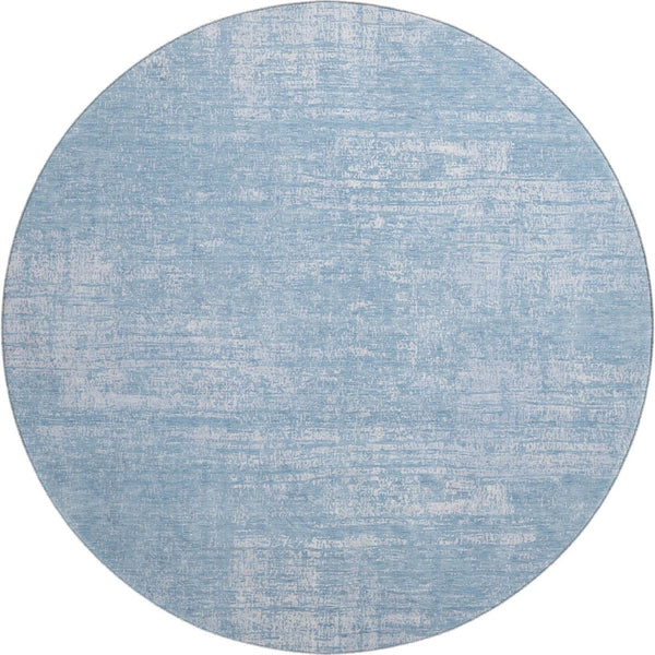 HomeRoots 8' Blue And Ivory Abstract Round Rug – Washable, UV Protected, Durable Design for High-Traffic Areas 667117