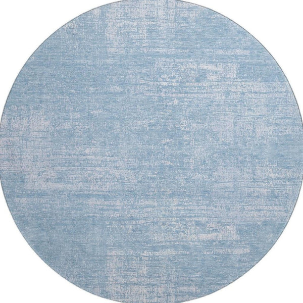 HomeRoots 8' Blue And Ivory Abstract Round Rug – Washable, UV Protected, Durable Design for High-Traffic Areas 667117