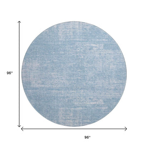 HomeRoots 8' Blue And Ivory Abstract Round Rug – Washable, UV Protected, Durable Design for High-Traffic Areas 667117