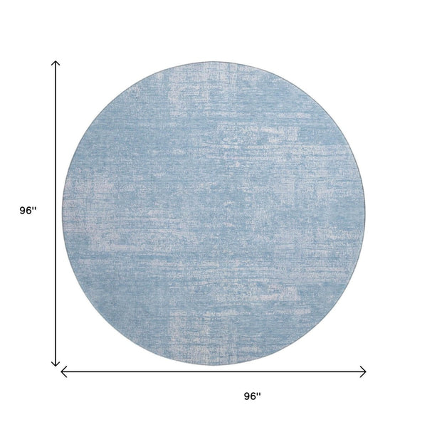 HomeRoots 8' Blue And Ivory Abstract Round Rug – Washable, UV Protected, Durable Design for High-Traffic Areas 667117