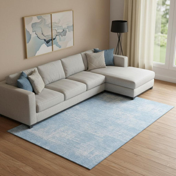 HomeRoots 8' X 10' Blue And Ivory Abstract Area Rug - Stylish, Washable, UV-Protected for Busy Homes & Spaces 667118