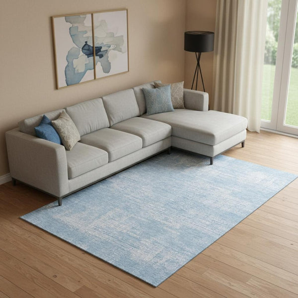 HomeRoots 9' X 12' Blue And Ivory Abstract Area Rug - Durable, Washable, UV Protected for Homes with Kids & Pets 667119