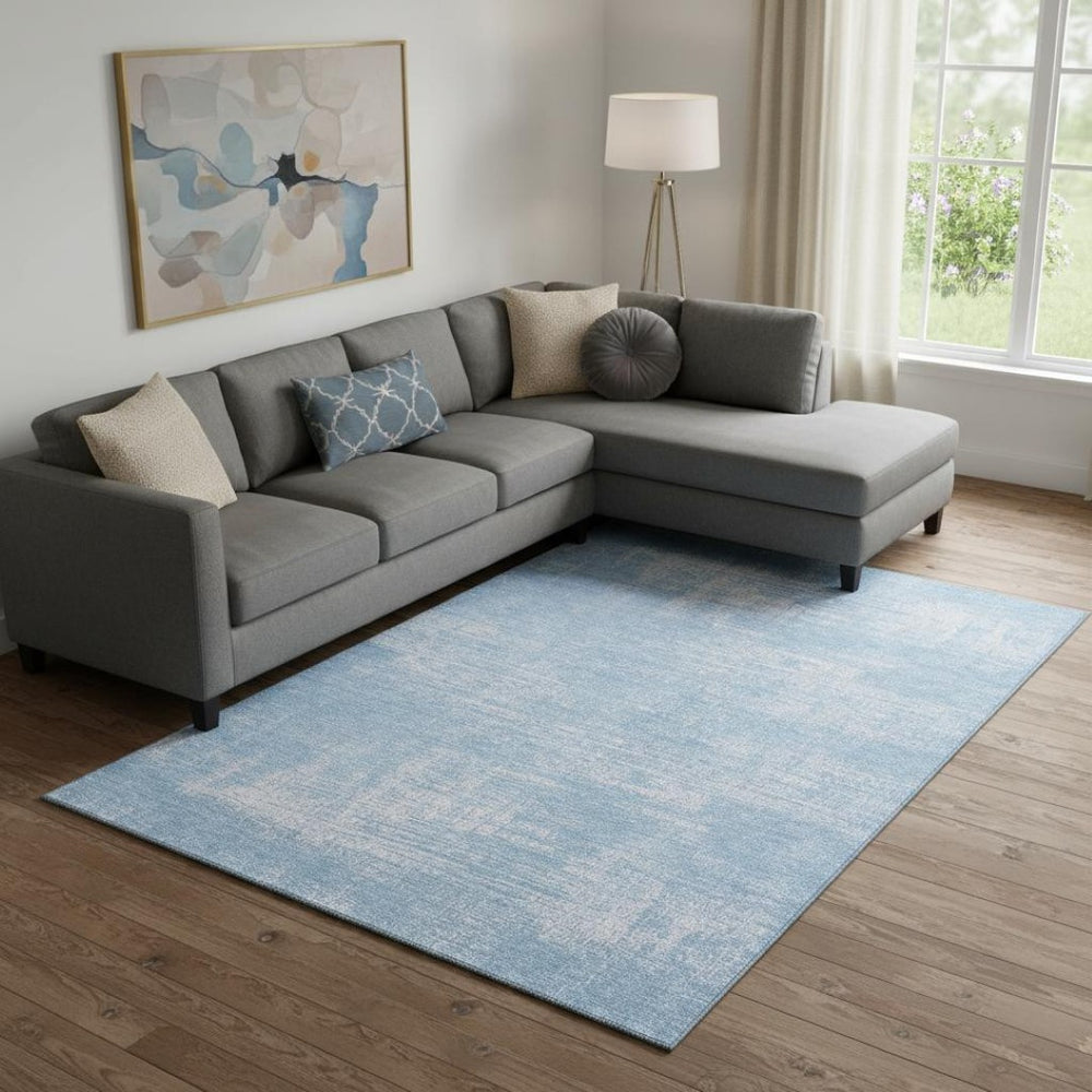 HomeRoots 10' Blue and Ivory Abstract Washable Area Rug – UV Protected, Durable, Stylish for Busy Living Spaces 667120
