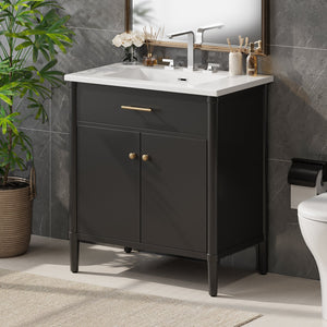 English Elm Christopher Knight Home® - 30 Inches Bathroom Vanity With Integrated Sink, Soft-Close Doors & Curved Design For Stylish Storage N817P299509B