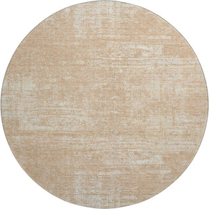 HomeRoots 8' Coral and Ivory Round Rug - Stylish Abstract Design with UV Protection, Stain-Resistant, Washable! 667123