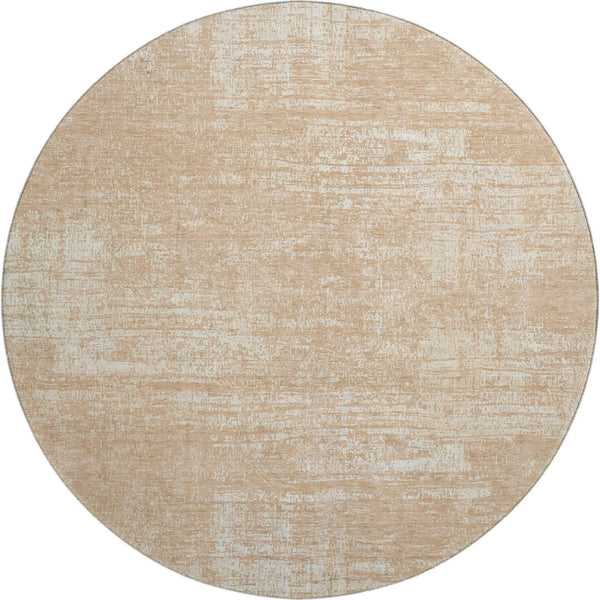 HomeRoots 8' Coral and Ivory Round Rug - Stylish Abstract Design with UV Protection, Stain-Resistant, Washable! 667123