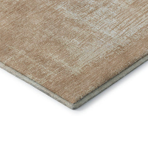HomeRoots 8' Coral and Ivory Round Rug - Stylish Abstract Design with UV Protection, Stain-Resistant, Washable! 667123