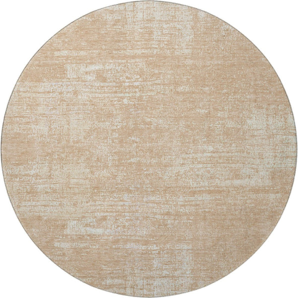 HomeRoots 8' Coral and Ivory Round Rug - Stylish Abstract Design with UV Protection, Stain-Resistant, Washable! 667123