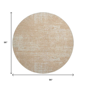 HomeRoots 8' Coral and Ivory Round Rug - Stylish Abstract Design with UV Protection, Stain-Resistant, Washable! 667123