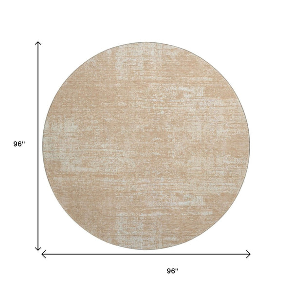 HomeRoots 8' Coral and Ivory Round Rug - Stylish Abstract Design with UV Protection, Stain-Resistant, Washable! 667123