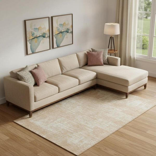 HomeRoots 9' X 12' Coral and Ivory Abstract Area Rug - Washable, UV Protected, Soft & Durable for Family Spaces 667125