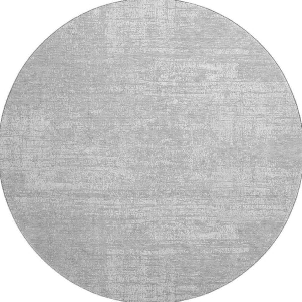 HomeRoots 8' Modern Abstract Washable Round Rug in Silver & Gray - Durable, UV Protected, Easy-Care Design 667141