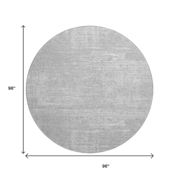 HomeRoots 8' Modern Abstract Washable Round Rug in Silver & Gray - Durable, UV Protected, Easy-Care Design 667141