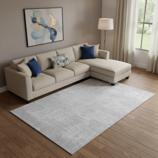 HomeRoots 9' X 12' Silver and Gray Abstract Washable Area Rug - UV Protected, Stain Resistant & Easy Care! 667143