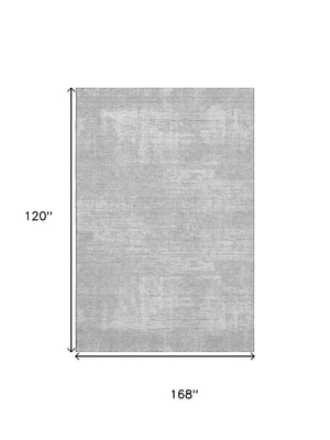 HomeRoots 10' X 14' Modern Silver and Gray Abstract Area Rug - Washable, UV Protected, Ideal for Family Spaces 667144
