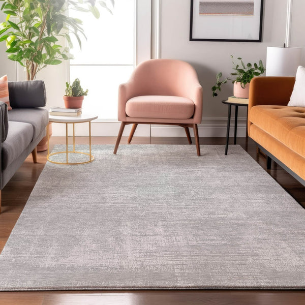 HomeRoots 10' X 14' Modern Silver and Gray Abstract Area Rug - Washable, UV Protected, Ideal for Family Spaces 667144