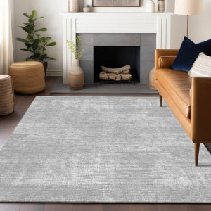 HomeRoots 10' X 14' Modern Silver and Gray Abstract Area Rug - Washable, UV Protected, Ideal for Family Spaces 667144