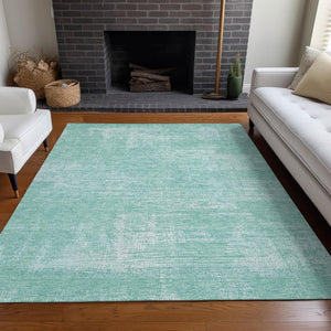 HomeRoots 5' X 8' Washable Turquoise and Ivory Abstract Area Rug - Stain-Resistant, UV-Protected, Durable Design 667146