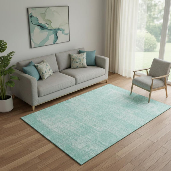 HomeRoots 5' X 8' Washable Turquoise and Ivory Abstract Area Rug - Stain-Resistant, UV-Protected, Durable Design 667146