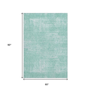 HomeRoots 5' X 8' Washable Turquoise and Ivory Abstract Area Rug - Stain-Resistant, UV-Protected, Durable Design 667146