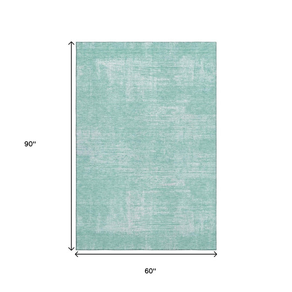 HomeRoots 5' X 8' Washable Turquoise and Ivory Abstract Area Rug - Stain-Resistant, UV-Protected, Durable Design 667146