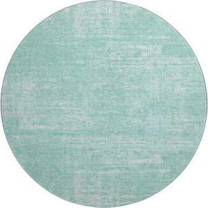 HomeRoots 8' Turquoise and Ivory Abstract Washable Round Rug - UV Protected, Stain Resistant, Stylish Home Decor 667147