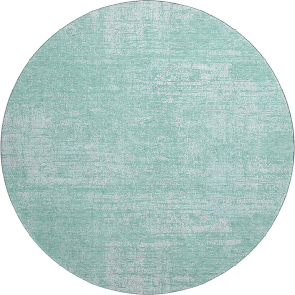 HomeRoots 8' Turquoise and Ivory Abstract Washable Round Rug - UV Protected, Stain Resistant, Stylish Home Decor 667147