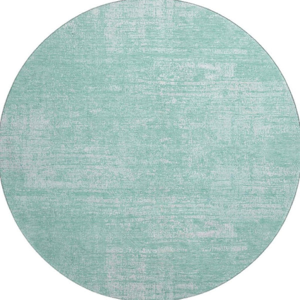 HomeRoots 8' Turquoise and Ivory Abstract Washable Round Rug - UV Protected, Stain Resistant, Stylish Home Decor 667147