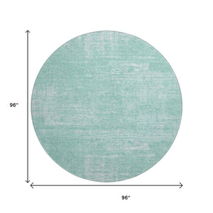HomeRoots 8' Turquoise and Ivory Abstract Washable Round Rug - UV Protected, Stain Resistant, Stylish Home Decor 667147