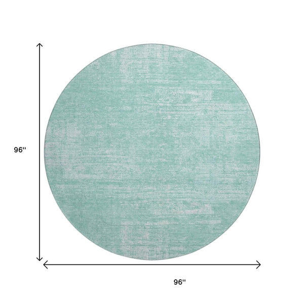 HomeRoots 8' Turquoise and Ivory Abstract Washable Round Rug - UV Protected, Stain Resistant, Stylish Home Decor 667147