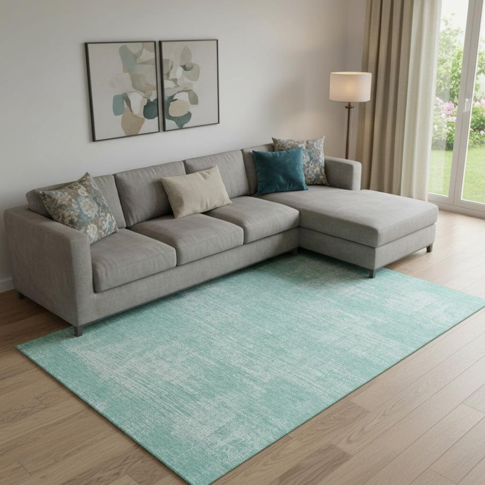 HomeRoots 8' X 10' Turquoise And Ivory Abstract Area Rug - Stylish, Washable, UV Protected for Busy Homes! 667148