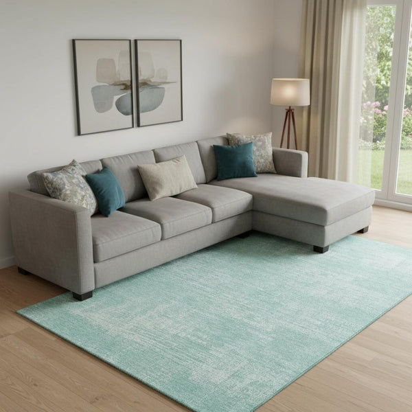 HomeRoots 9' X 12' Turquoise & Ivory Abstract Washable Area Rug – Durable, UV Protected, Stylish & Easy Care 667149