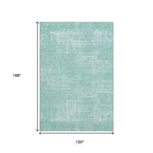 HomeRoots 10' Turquoise and Ivory Abstract Washable Area Rug - Durable, UV-Protected, Modern Style for Homes 667150
