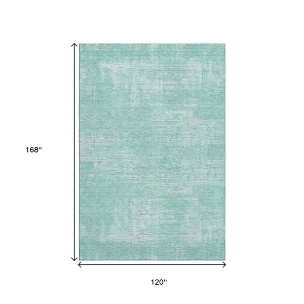 HomeRoots 10' Turquoise and Ivory Abstract Washable Area Rug - Durable, UV-Protected, Modern Style for Homes 667150
