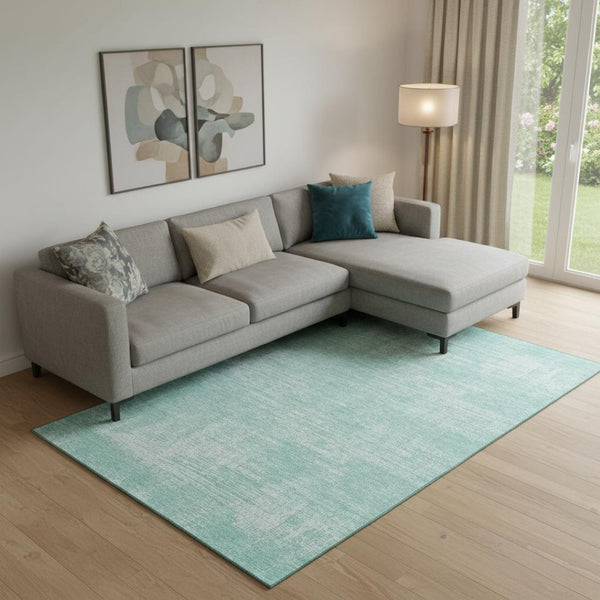 HomeRoots 10' Turquoise and Ivory Abstract Washable Area Rug - Durable, UV-Protected, Modern Style for Homes 667150