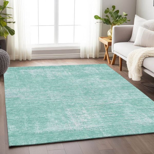HomeRoots 10' Turquoise and Ivory Abstract Washable Area Rug - Durable, UV-Protected, Modern Style for Homes 667150