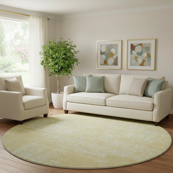 HomeRoots 8' Wheat and Ivory Abstract Washable Round Rug - Durable, Stylish, UV-Protected for Busy Homes 667153