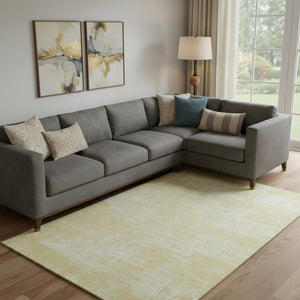 HomeRoots 8' X 10' Wheat and Ivory Abstract Rug - Stylish, Washable, UV Protected, Perfect for High-Traffic Areas 667154