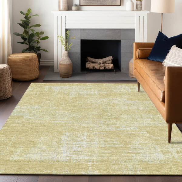 HomeRoots 9' X 12' Wheat and Ivory Abstract Washable Area Rug - Durable, Stain Resistant, UV Protected Charm! 667155