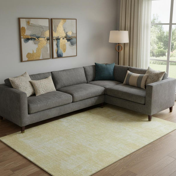 HomeRoots 9' X 12' Wheat and Ivory Abstract Washable Area Rug - Durable, Stain Resistant, UV Protected Charm! 667155
