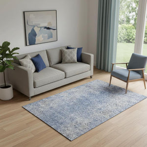 HomeRoots 5' X 8' Blue And Gray Abstract Area Rug - Washable, UV Protected, Durable Design for Modern Homes 667158