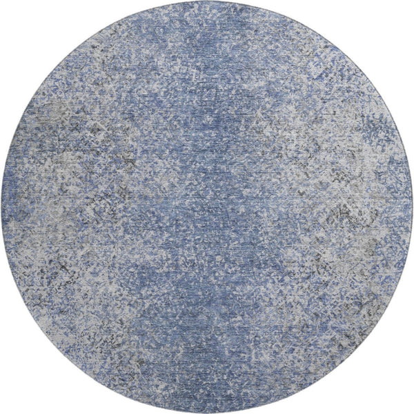 HomeRoots 8' Blue and Gray Abstract Washable Round Rug with UV Protection for Homes with Kids and Pets 667159