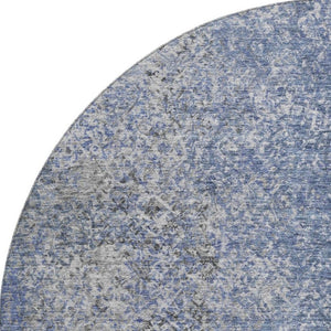 HomeRoots 8' Blue and Gray Abstract Washable Round Rug with UV Protection for Homes with Kids and Pets 667159