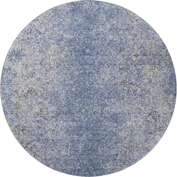 HomeRoots 8' Blue and Gray Abstract Washable Round Rug with UV Protection for Homes with Kids and Pets 667159