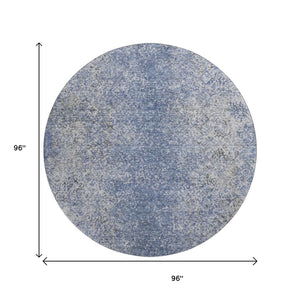 HomeRoots 8' Blue and Gray Abstract Washable Round Rug with UV Protection for Homes with Kids and Pets 667159