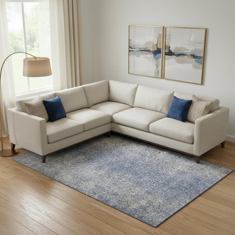HomeRoots 8' X 10' Blue and Gray Abstract Area Rug - Washable, Stain-Resistant, UV Protected for Modern Homes 667160