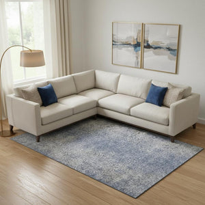 HomeRoots 8' X 10' Blue and Gray Abstract Area Rug - Washable, Stain-Resistant, UV Protected for Modern Homes 667160