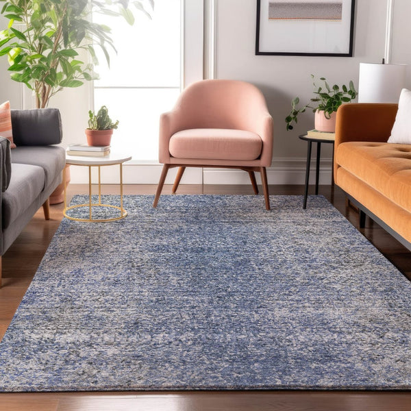 HomeRoots 8' X 10' Blue and Gray Abstract Area Rug - Washable, Stain-Resistant, UV Protected for Modern Homes 667160