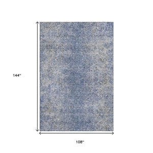 HomeRoots 9' X 12' Stylish Blue and Gray Washable Area Rug with UV Protection for High-Traffic Spaces 667161